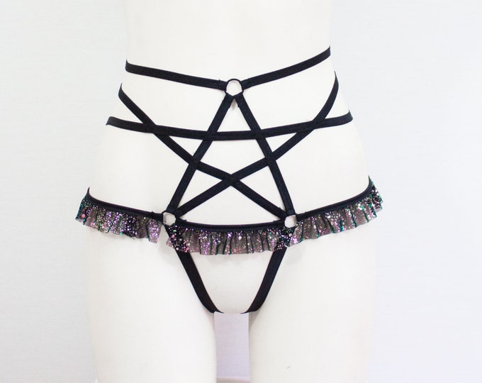 Pentagram Clothing: Black Body Harness Lingerie, Goth lingerie, Festival Outfit, Halloween Costume, Exotic Dancewear, Strappy Lingerie, Plus