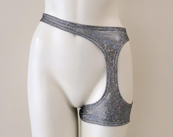 Holographic Rainbow Silver Reflective Rave Festival Shorts: High Waist Garter Dancewear Clothing