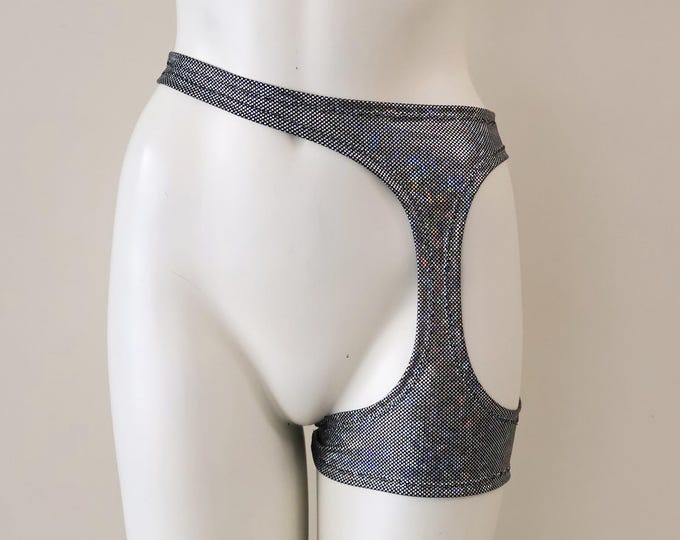 Holographic Rainbow Silver Reflective Rave Festival Shorts: High Waist Garter Dancewear Clothing