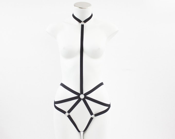 Black Body Harness: Exotic Dancewear, Bondage Lingerie, Strappy Lingerie, Burlesque Costume, Plus Size Harness, Harness Lingerie, Cut Out