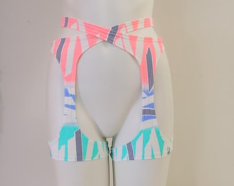 High Waist Cross Garters: Festival Booty Shorts, Rave Accessories, UV Clothing