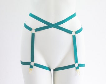 Green Lingerie: Body Harness Lingerie, Strappy Lingerie, Boudoir, Pin Up, Forest Green, Exotic Dancewear, Festival Harness, Rave Outfit