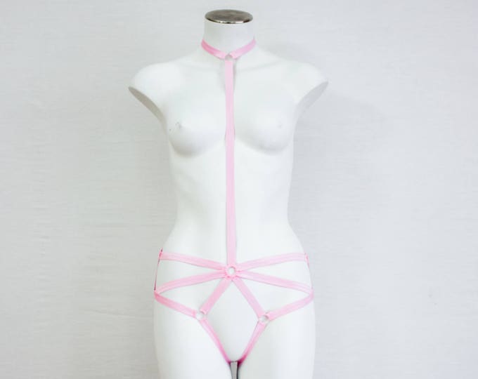 Pink Body Harness Lingerie: Exotic Dancewear, Bondage Lingerie, Plus Size Lingerie, Pastel Pink Lingerie, DDLG Lingerie, Women's  Playsuit