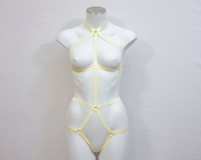 Yellow Bodysuit: Body Harness Lingerie, Yellow Lingerie, Pastel Goth, Exotic Dancewear, Strappy Lingerie, Pin Up Lingerie, Festival Fashion