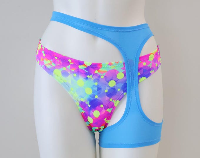 Psychedelic (UV) Bikini Set Rave Festival Shorts: High Waist Garter Dancewear Clothing, Stripper Outfit