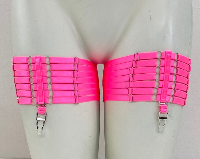 Pink Garter Belt Lingerie: Neon Lingerie, Festival Fashion, Exotic Dancewear, UV Glow Clothing, Stretch Cage Garter, Body Harness, Pin Up