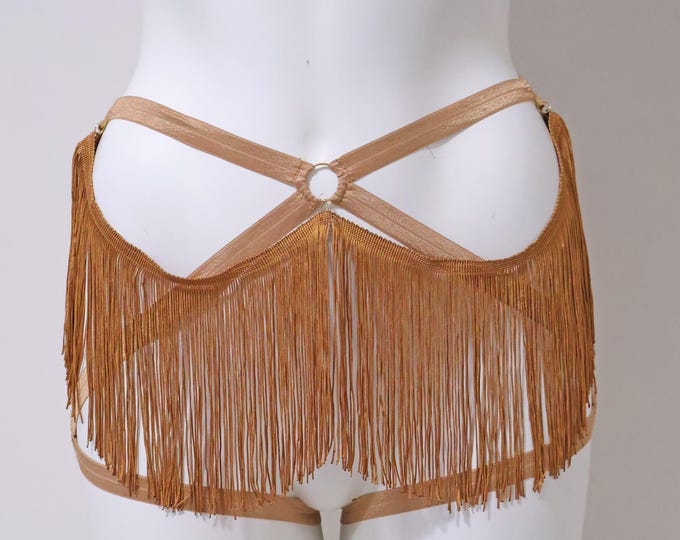 Strappy Stretch Tassel Body Harness Lingerie Booty Shorts: Burlesque Exotic Pole Dance Costume