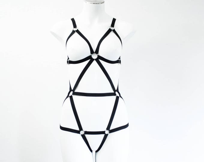 Black Body Harness Bodysuit: Black Fashion, Bondage Outfit, Exotic Dancewear, BDSM, Strappy Lingerie, Festival Bodysuit, Burlesque, Boudoir