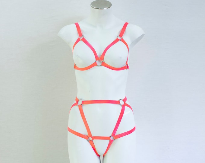 Orange Body Harness: Orange Lingerie, Glow Clothing, Festival Outfit, Neon Lingerie, Exotic Dance Outfit, Rave Wear, Orange Cage Bralette