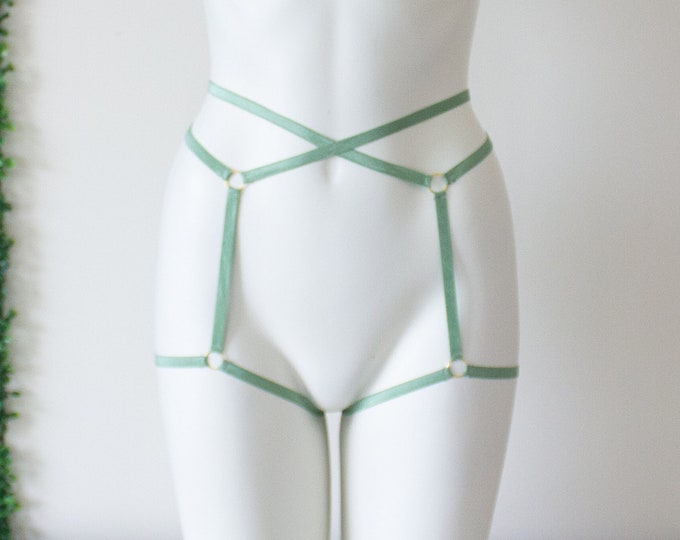 Sage Green Strappy Cage Harness Lingerie: Rave Dancewear