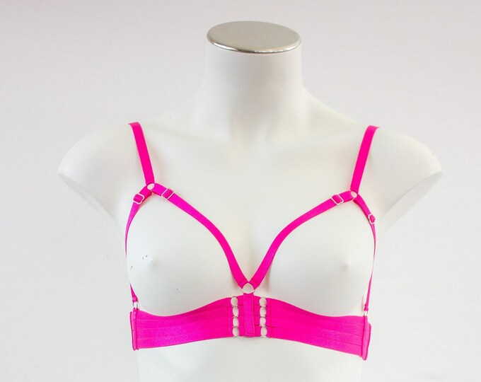 Pink Body Harness Lingerie Bralette: Triangle Cage Bra, Harness Top, Sexy Pink Lingerie, Boudoir Outfit, Festival Fashion, Pink DDLG Costume