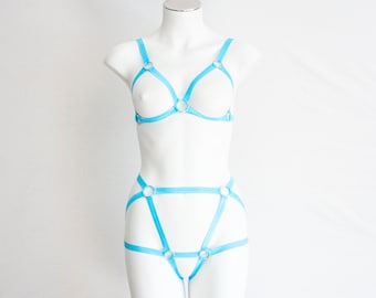 Blue Body Harness: Cage Bra, Festival Lingerie, Blue Lingerie, Exotic Dancewear, Bondage Lingerie, Strappy Lingerie, Neon Blue Lingerie