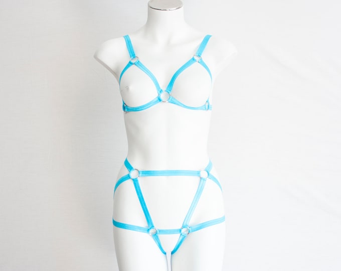 Blue Body Harness: Cage Bra, Festival Lingerie, Blue Lingerie, Exotic Dancewear, Bondage Lingerie, Strappy Lingerie, Neon Blue Lingerie