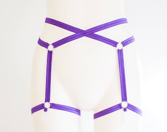 Purple Lingerie: Purple Garter Belt, Festival Accessories, Pin Up Fashion, EDM, Exotic Dancewear, Strappy Lingerie, Plus Size Clothing, Plum