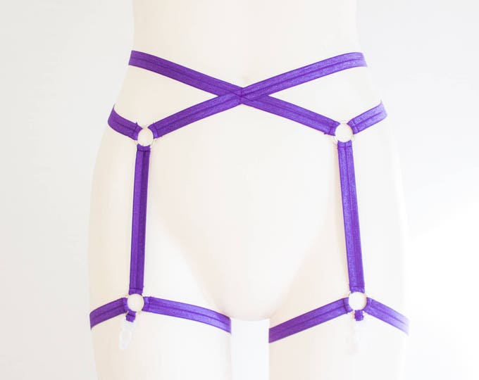 Purple Lingerie: Purple Garter Belt, Festival Accessories, Pin Up Fashion, EDM, Exotic Dancewear, Strappy Lingerie, Plus Size Clothing, Plum