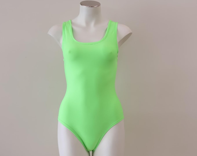 Neon Green (UV) Tank Bodysuit: Festival Rave Dancewear Outfit Woman's Playsuit