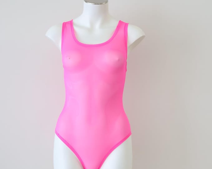 Classic Tank Top Style Brief Cut Sheer Mesh Glow Exotic Festival Stripper Dancewear Bodysuit