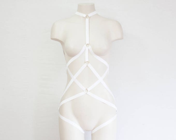 White Body Harness: White Lingerie, Wedding Lingerie, Exotic Dancewear, Bodysuit Harness Lingerie, Wedding Gift, Rave Fashion, Glow Clothing