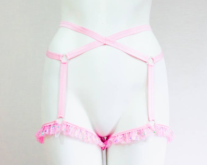 Pink Garter Belt: Pastel Lingerie, Body Harness Lingerie, Pin Up Clothing, Pastel Punk Goth, DDLG, Roleplay, Festival Dancewear, EDM Rave