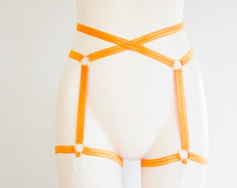 Orange Garter Belt: Adult Costume, Festival Fashion, Exotic Dancewear, Rave Outfit, Pumpkin, Halloween Clothing, Orange Clothing, Plus Size