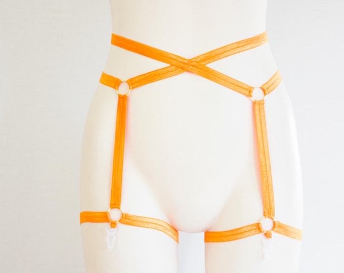 Orange Garter Belt: Adult Costume, Festival Fashion, Exotic Dancewear, Rave Outfit, Pumpkin, Halloween Clothing, Orange Clothing, Plus Size