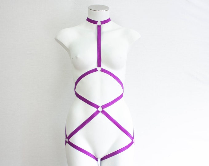 Neon Body Harness: Purple Lingerie, Exotic Dancewear, Festival Bodysuit, Strappy Lingerie, Burlesque Lingerie, Strappy Bodysuit, Dancewear