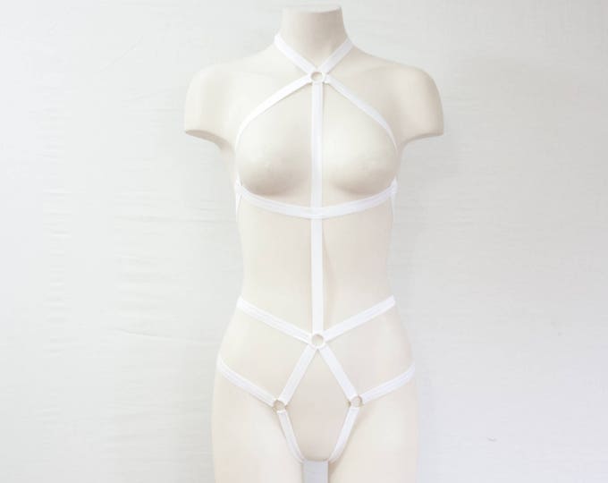 White Body Harness: Wedding Lingerie, Exotic Dancewear, Harness Lingerie, Burlesque Outfit, Cut Out Bodysuit, Plus Size Harness, Strappy