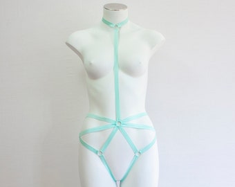 Green Lingerie: Pastel Green Bodysuit, Festival Fashion, Pastel Goth,  Green Body Harness, Exotic Dancewear, Rave Clothing, Boudoir Outfit