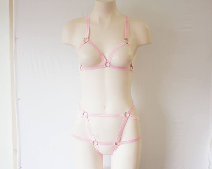 Pastel Pink Body Harness: Pink Lingerie, Pastel Goth, Festival Fashion, DDLG Outfit, Rave Clothing, Burlesque Costume, Cage Bra, Light Pink