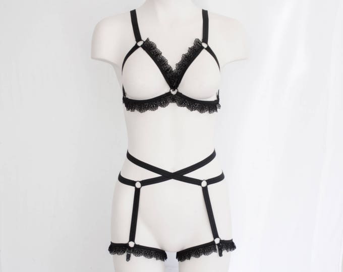 Black Body Harness: Cage Bra, Festival Lingerie, Black Lingerie, Exotic Dancewear, Bondage Lingerie, Strappy Lingerie, Lace Lingerie Set