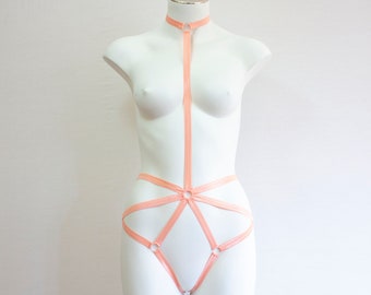 Pastel Lingerie: Orange Body Harness, Festival Fashion, Pastel Goth, Pastel Orange, Exotic Dancewear, Rave Clothing, EDM, Burlesque Outfit