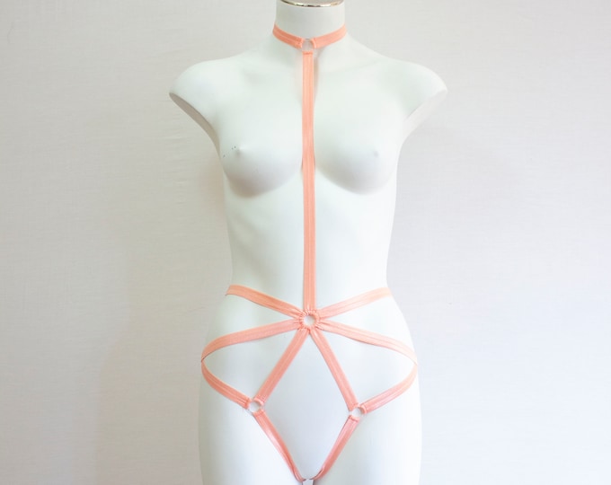 Pastel Lingerie: Orange Body Harness, Festival Fashion, Pastel Goth, Pastel Orange, Exotic Dancewear, Rave Clothing, EDM, Burlesque Outfit