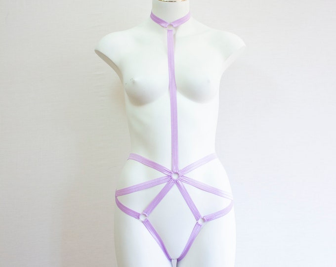 Purple Lingerie: Pride Outfit, Festival Fashion, Pastel Goth, Pastel Purple Clothing, Purple Body Harness, Exotic Dancewear, Rave Clothing