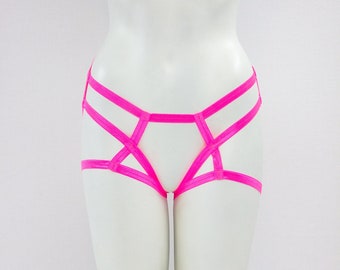 Glow Clothing: Exotic Dancewear, Neon Underwear, Pink Lingerie, Body Harness Lingerie, Booty Shorts, Festival Shorts, Pink Panties, Strappy