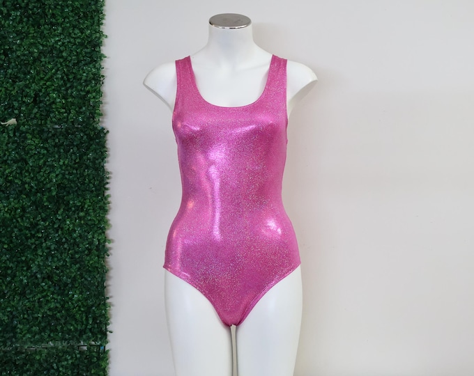 Pink Glitter Tank Bodysuit: UV Reactive Rave Festival Dancewear Outfit