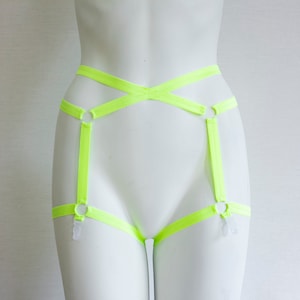 yellow garter belt set Neon Yellow Mesh Lace Bra Thong Tutu Garter Belt 5Pc Sexy Lingerie Set –  AMIClubwear main image 0