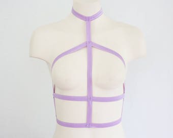 Body Harness: Cage Bra, Harness Lingerie, Festival Lingerie, Exotic Dancewear, Blue Lingerie, Strappy Lingerie, Blue Choker, Triangle Bra
