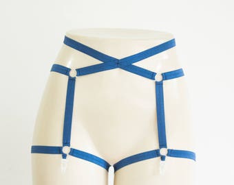 Garter Belt: Harness Lingerie, Blue Garter, Navy Lingerie, Exotic Dancewear, Bondage Lingerie Plus Size Lingerie Festival Outfit Cage Garter