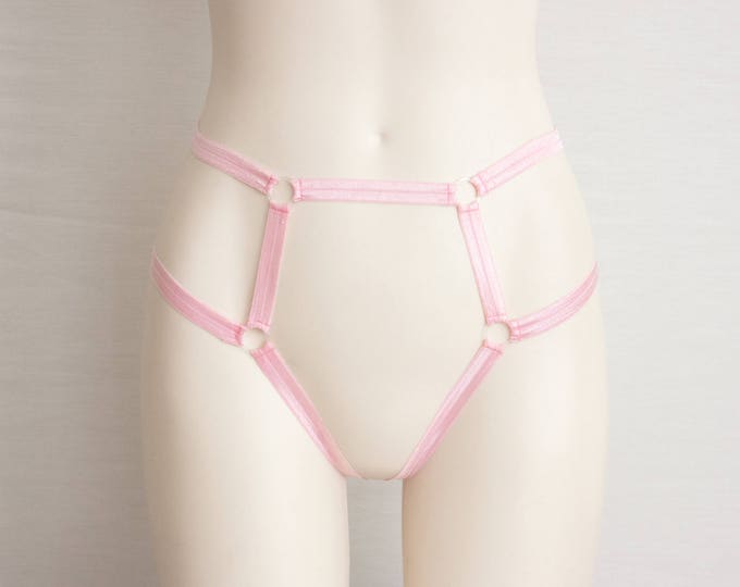 DDLG Clothing: Pink Lingerie, High Waist Panties, Thong Underwear, Boudoir, Burlesque, Exotic Dancewear, Harness Panties, Pastel Goth, Rose