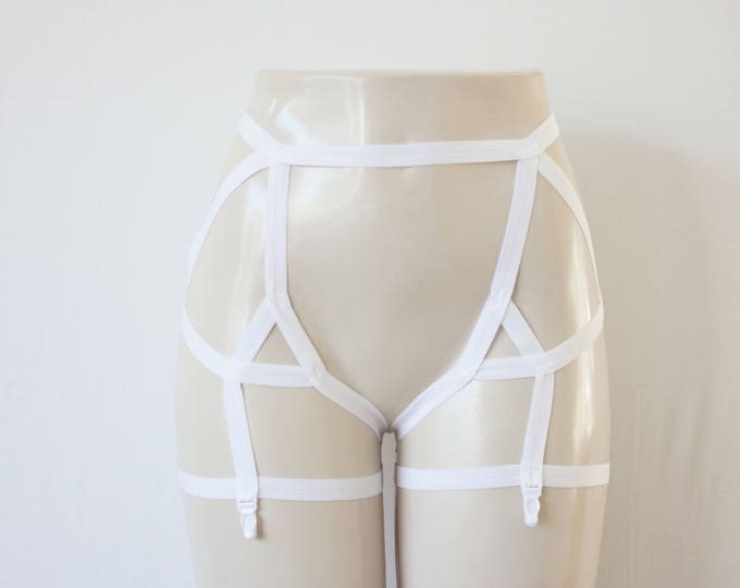 White Garter Belt: Wedding Lingerie, White Body Harness, White Body Cage, White Lingerie, Strappy Lingerie, Cage Garters, Bridal Lingerie