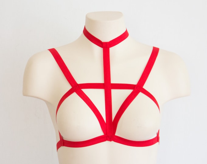 Body Harness: Cage Bra, Harness Lingerie, Festival Top, Exotic Dancewear, Red Lingerie, Strappy Lingerie Burlesque Costume Plus Size Harness