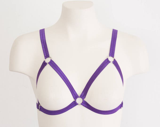 Purple Bralette: Purple Body Harness Lingerie, Festival Outfit, Exotic Dancewear, Triangle Bra, Purple Clothing, Strappy Lingerie, Cut Out