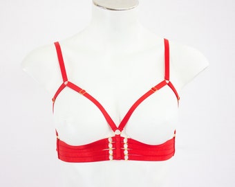 Red Body Harness Lingerie Bralette: Triangle Cage Bra, Harness Top, Sexy Red Lingerie, Boudoir Outfit, Festival Fashion, Exotic Pole Dance