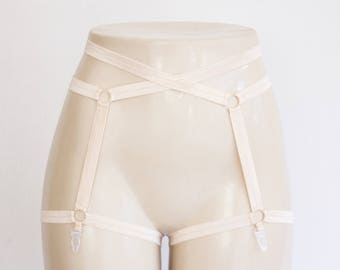 Nude Garter Belt: Nude Lingerie, Burlesque Lingerie, Exotic Dancewear, Festival Harness, Plus Size Lingerie, Nude Body Harness, Body Cage