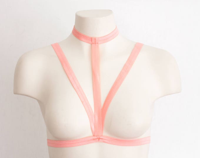 Cage Bralette: Strappy Lingerie, Halter Top, Halter Harness, Harness Lingerie, Exotic Dancewear, Orange Bra, Exotic Dancewear, Plus Size Top
