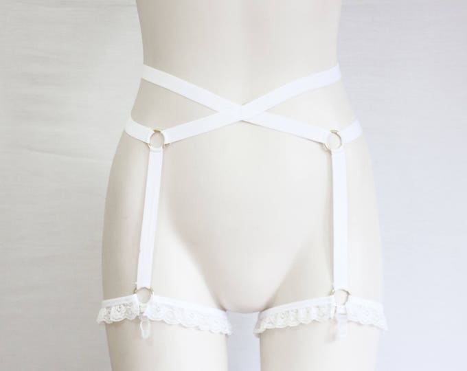 Lace White Garter Belt: White Lingerie, Body Harness, Wedding Lingerie, Strappy Underwear, Plus Size Lingerie, Boudoir Outfit, Cage Garter