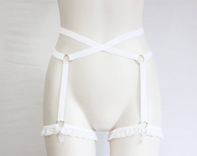 Lace White Garter Belt: White Lingerie, Body Harness, Wedding Lingerie, Strappy Underwear, Plus Size Lingerie, Boudoir Outfit, Cage Garter