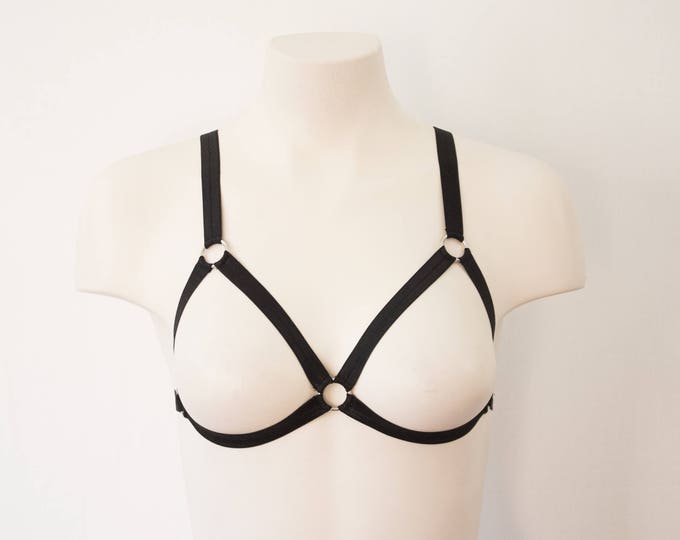 Black Cage Bra: Black Lingerie, Black Triangle Bralette, Body Harness Lingerie, Burlesque Bra, Festival Top, Boudoir Fashion, BDSM Outfit