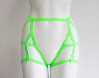 Neon Green Lingerie: Neon Green Garter Belt, Glow Clothing, Festival Fashion, Burlesque Costume, UV, EDM, Exotic Dance Outfit, Rave wear