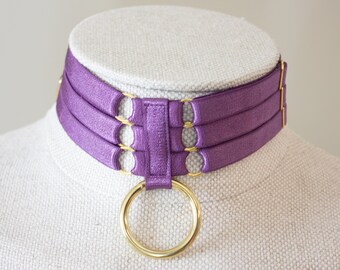 Amethyst Purple Necklace Neck Choker: Chunky Choker, Purple Accessories, BDSM Style Necklace, Adjustable Bra Strap Novelty Choker, Strappy